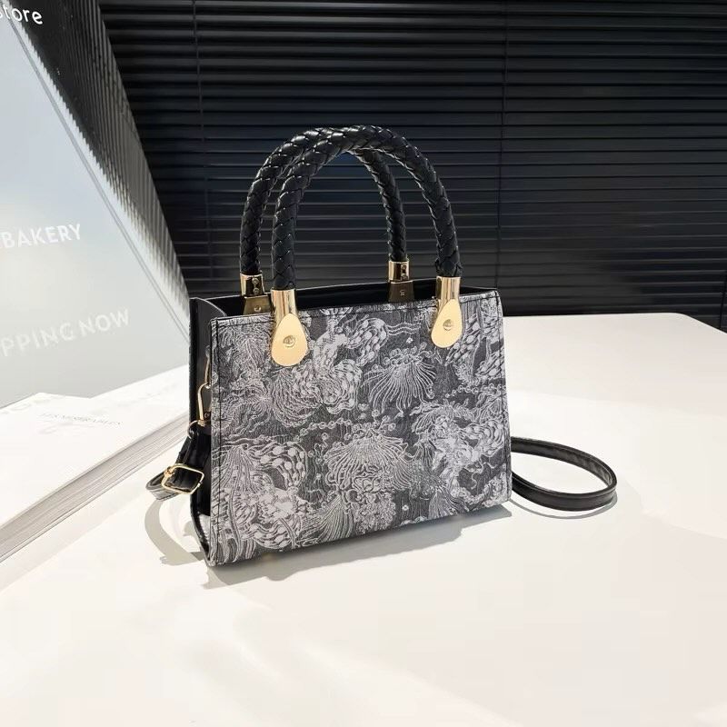Floral-Pattern Braided-Handle Handbag, image 3 of 4