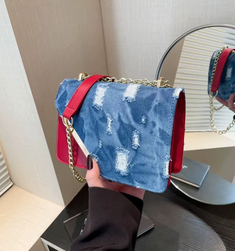 Angled-Flap Denim-Look Shoulder Bag, image 3 of 5
